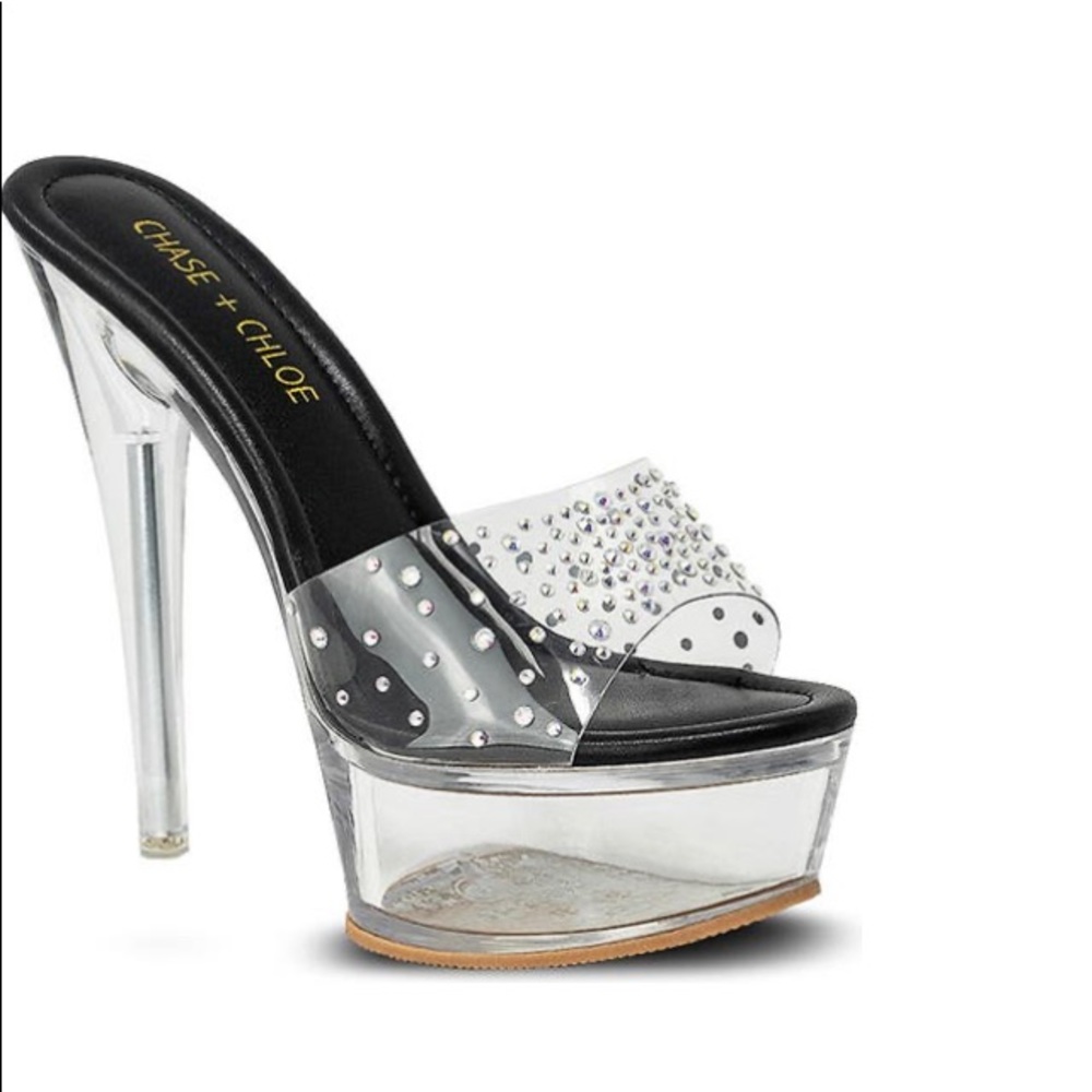 Chase & Chloe Jeweled Clear Stiletto Mule Sandal Size 10